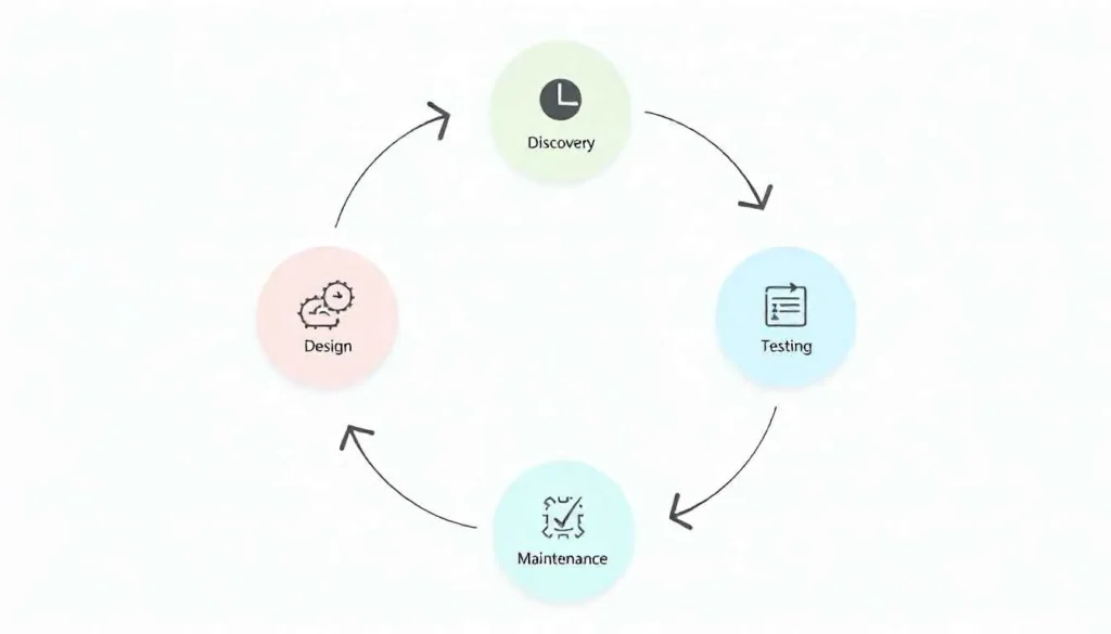 The six-phase lifecycle of custom web application development.