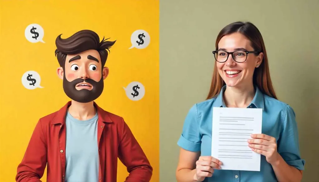 Contrast between undervaluing and confident value-based freelance pricing