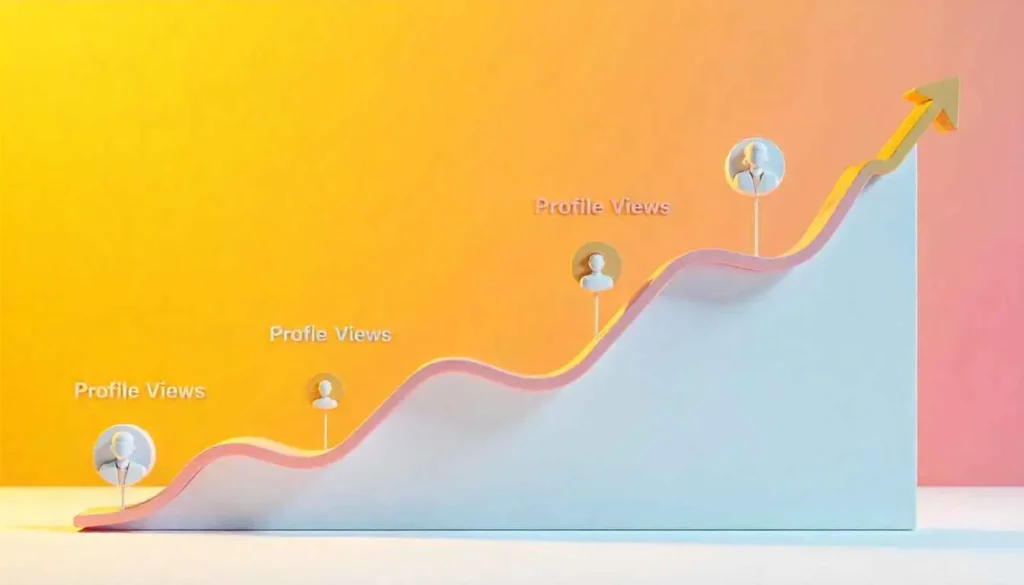 LinkedIn analytics graph showing increased profile views and search appearances