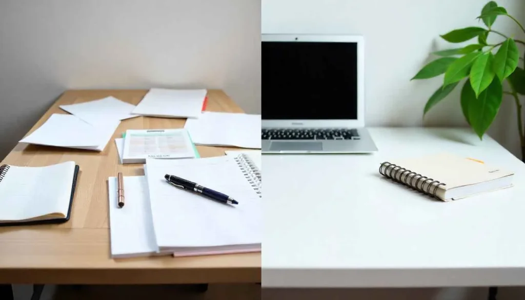 Contrast between a chaotic workflow and an organized 8 step design process.