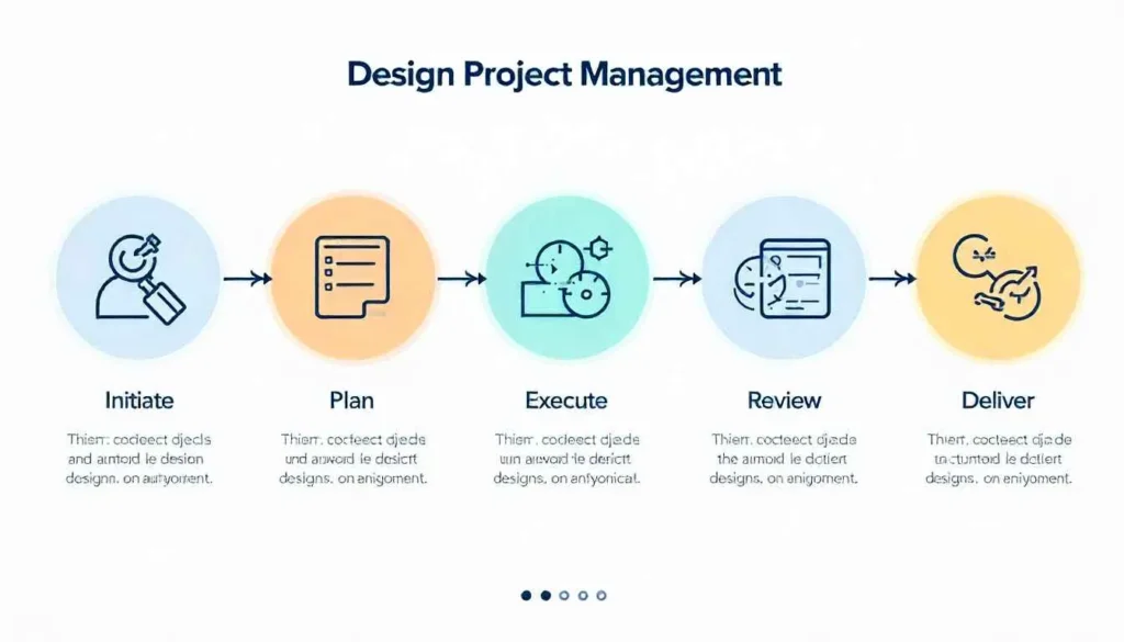 Infographic of the design project management workflow process.