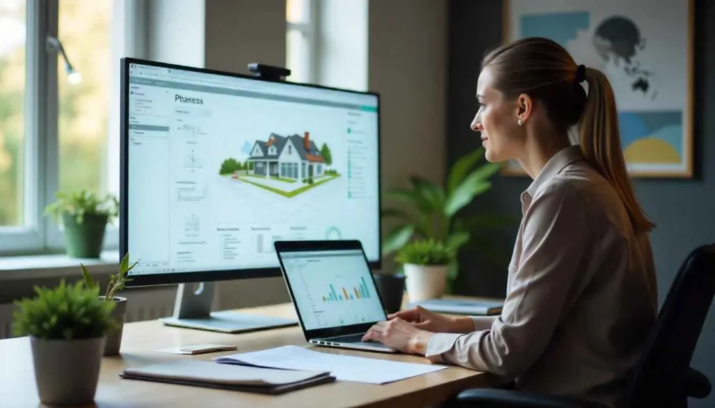 An interior design project manager coordinating plans and digital tools.
