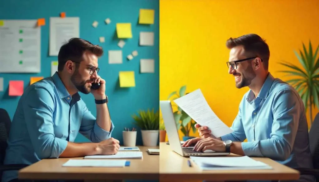 The contrast between working without and with a freelance agreement template.