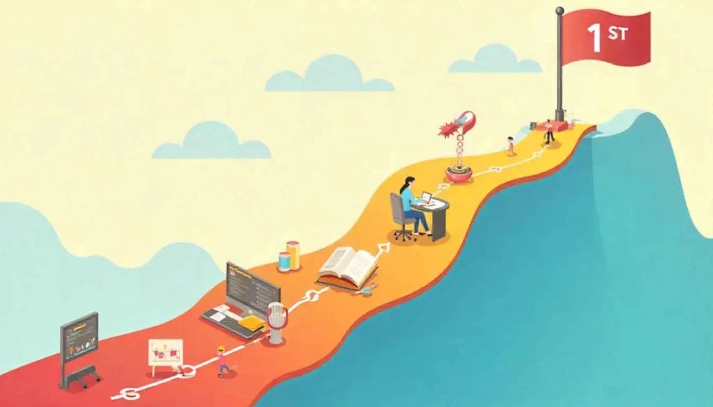 Visual metaphor for the journey of SEO content to the top of Google.