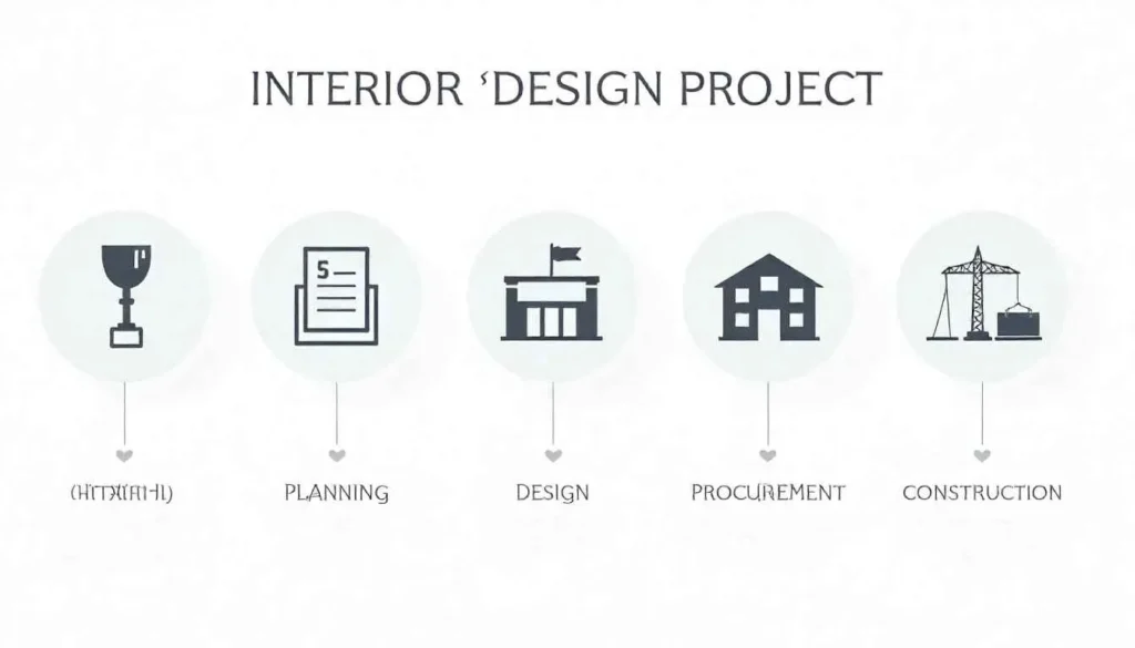 Infographic of the six-phase interior design project management process.