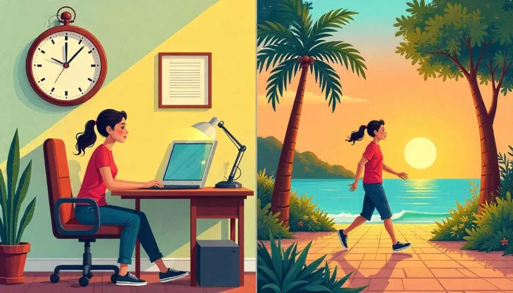 Visual concept of creating a work-life boundary when working remotely.