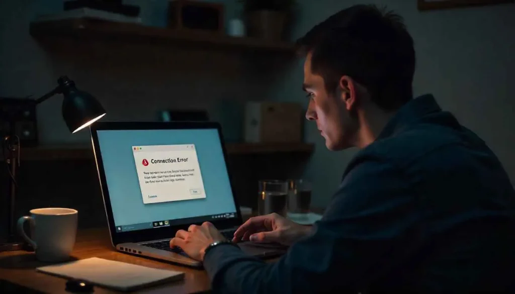 Person struggling with a poor internet connection while working from home.