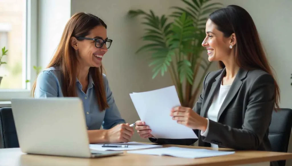 A freelancer and client signing a freelance agreement template.
