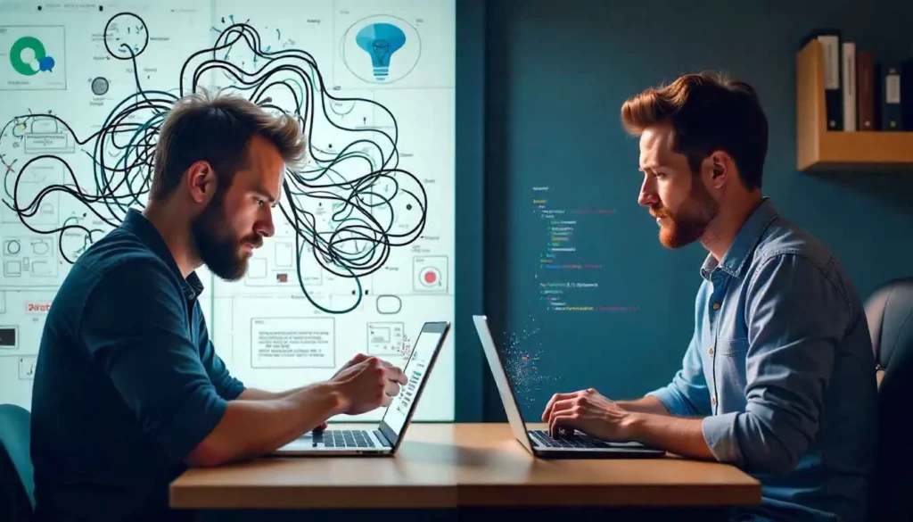 Comparison of a complicated vs simplified developer toolkit.