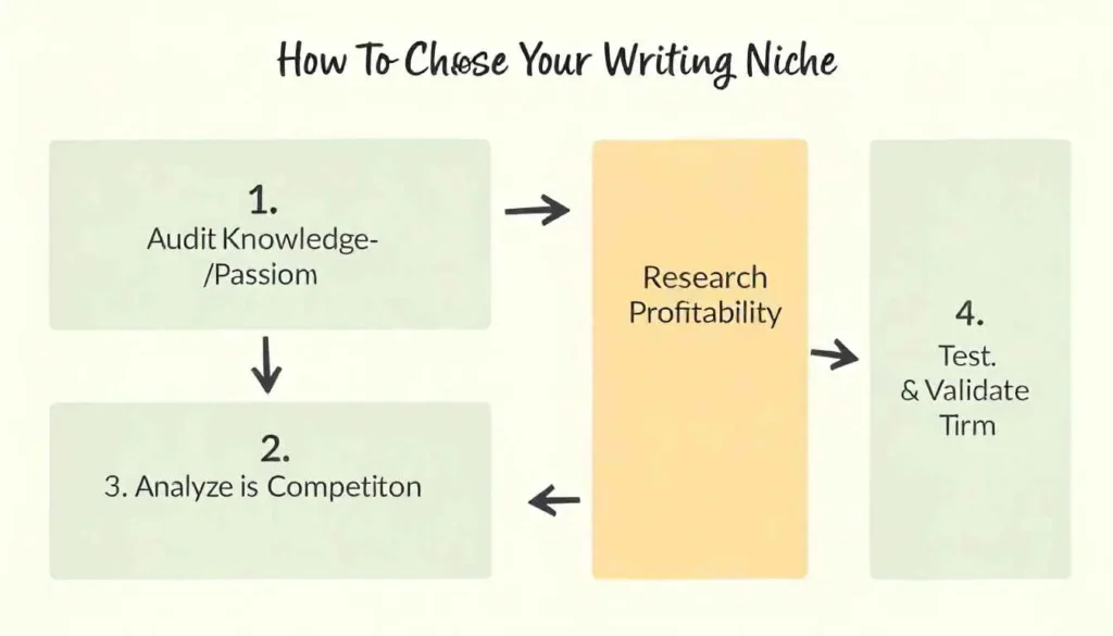 Flowchart infographic for choosing a content writing niche.